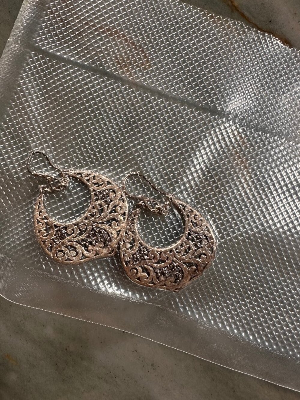 Lois Hill Sterling Silver Crescent Filigree Drop Earrings